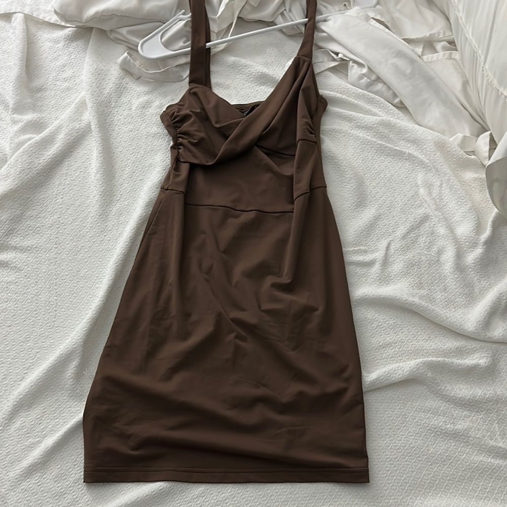 SHEIN Brown Sweetheart Cut Mini Dress